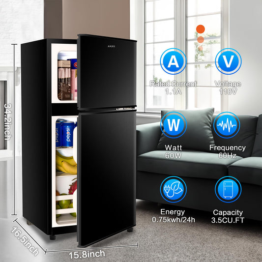 Anukis Compact Refrigerator 3.5 Cu Ft 2 Door Mini Fridge For Apartment/Dorm/Office/Family/Basement/Garage Retro Black/Blue/Red