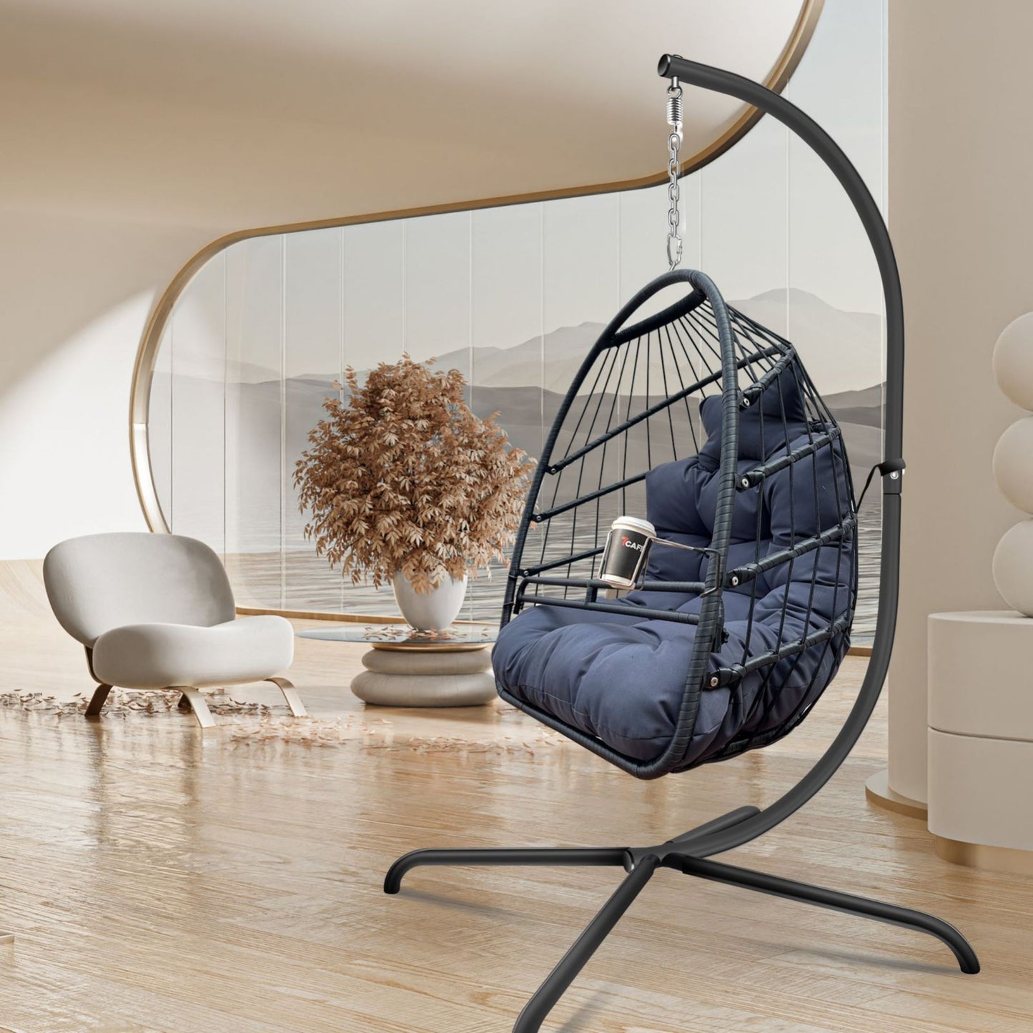  Egg Swing Chair with Stand, Rattan Wicker Hanging Egg Chair for  Indoor Outdoor Bedroom Patio Hanging Basket Chair Hammock Egg Chair with  Aluminum Steel Frame and UV Resistant Cushion 350lbs Capacity 