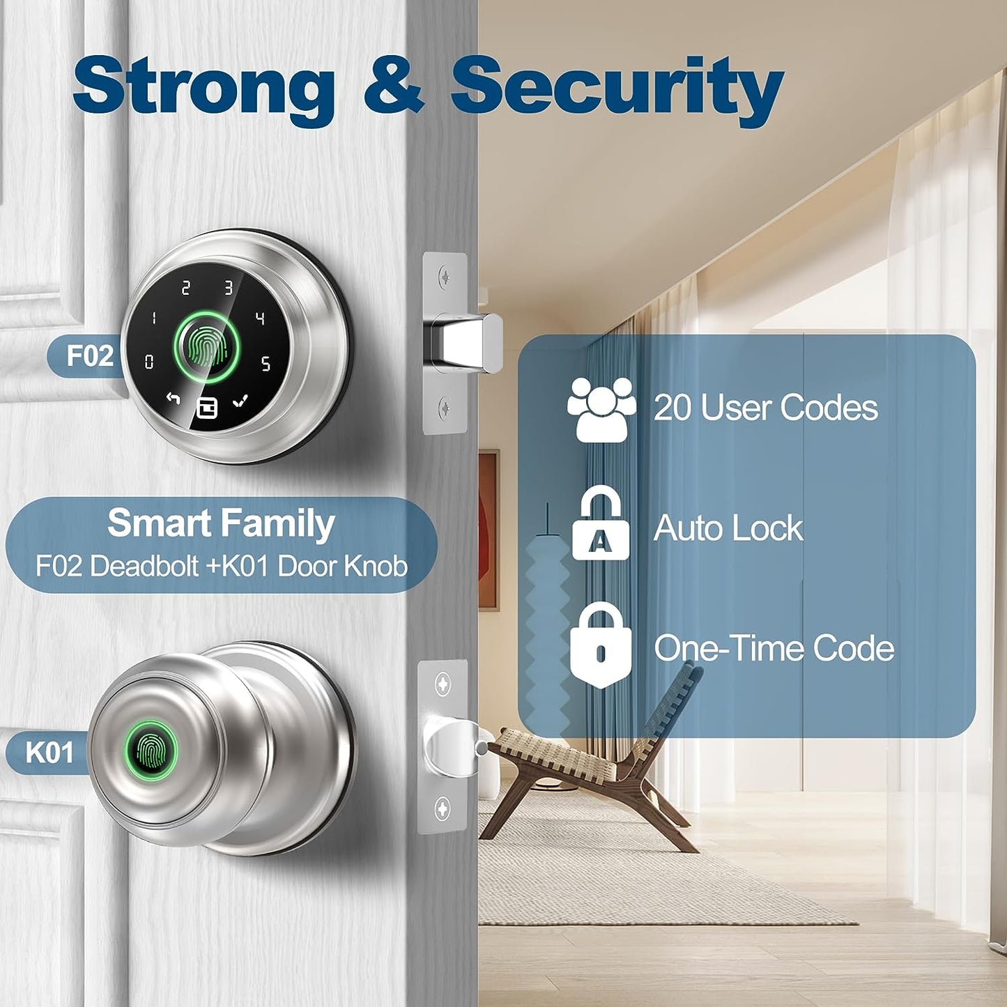 GeekTale 4-in-1 Keyless Entry Door Lock-Fingerprint Door Lock Smart Door Lock with Keypad Biometric Smart Deadbolt for Front Door, App Control, for Front Door Lock Exterior Door Lock