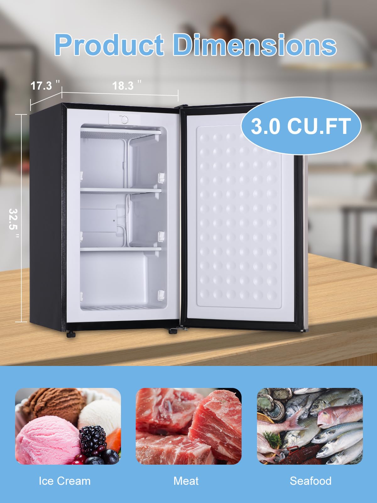 KRIB BLING 3.0 Cu.ft Upright Freezer Compact Mini Freezer with Removable Shelves for Bedroom, Office, Kitchen, Dorm,Silver