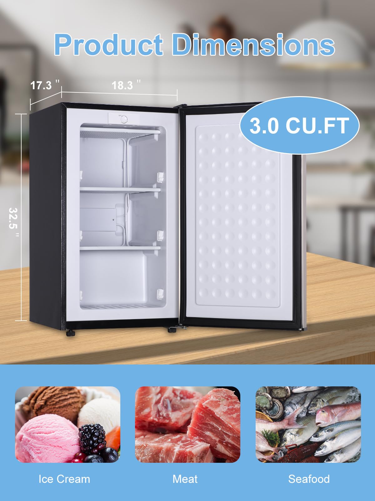 KRIB BLING 3.0 Cu.ft Upright Freezer Compact Mini Freezer with Removab –  GeekChefKitchen