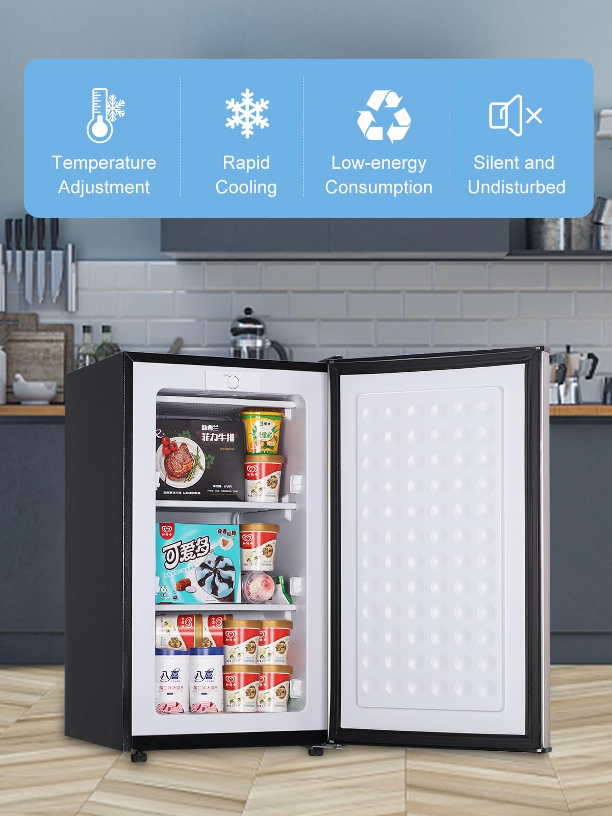 KRIB BLING 3.5Cu.Ft Compact Refrigerator with 7 Level Thermostat, Mini  Fridge with Freezer, 2 Door Portable Fridge with Removable Glass Shelves