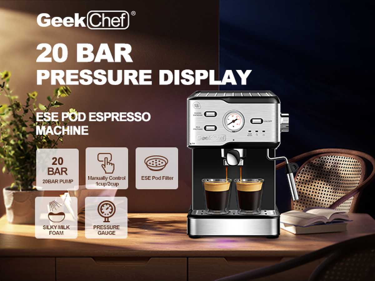 Geek Chef Espresso and Cappuccino Machine with Automatic Milk Frother,20Bar  Espresso Maker for Home, for Cappuccino or Latte,with ESE POD filter