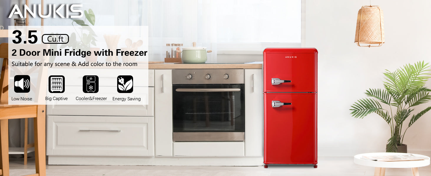 Anukis Mini Fridge with Freezer 3.5 Cu Ft 2 Door Mini Fridge For  Apartment/Dorm/Office/Family/Basement/Garage Retro Red
