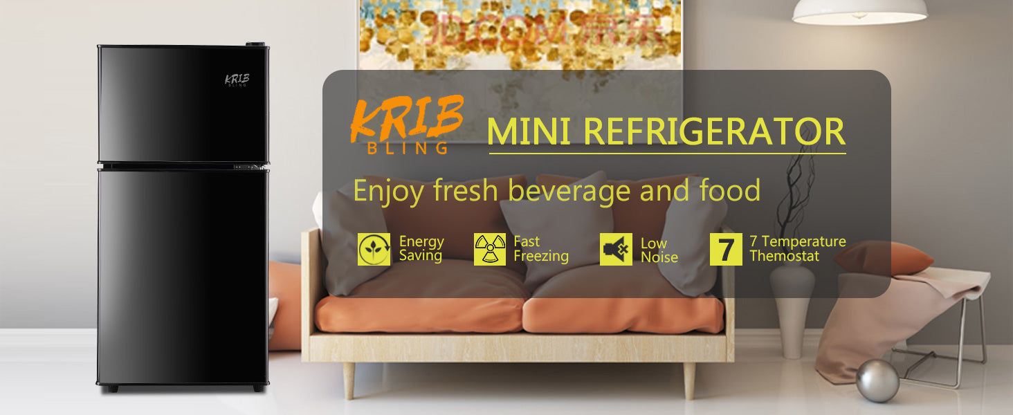  Anukis Mini Fridge with Freezer 3.5 Cu Ft 2 Door Mini