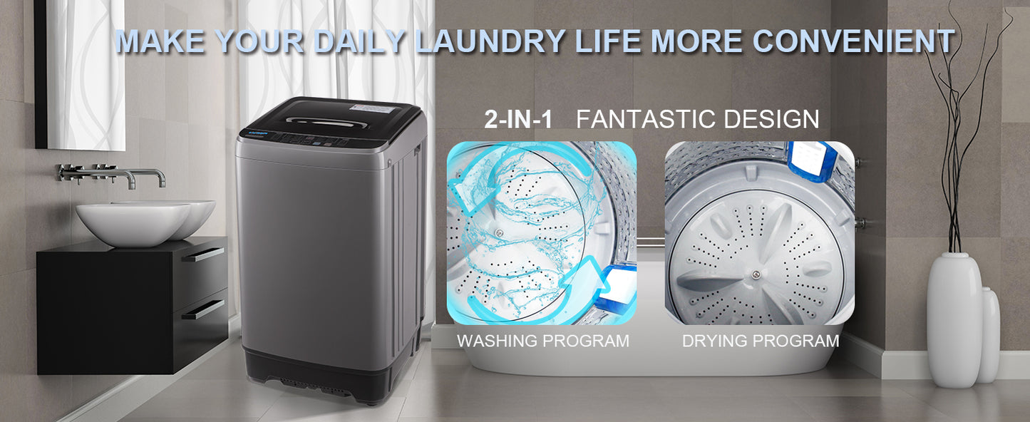 Full-Automatic Washing Machine with LED Display, 17.7 lbs Portable Compact Laundry Washer with Drain Pump, 10 Wash Programs 8 Water Levels