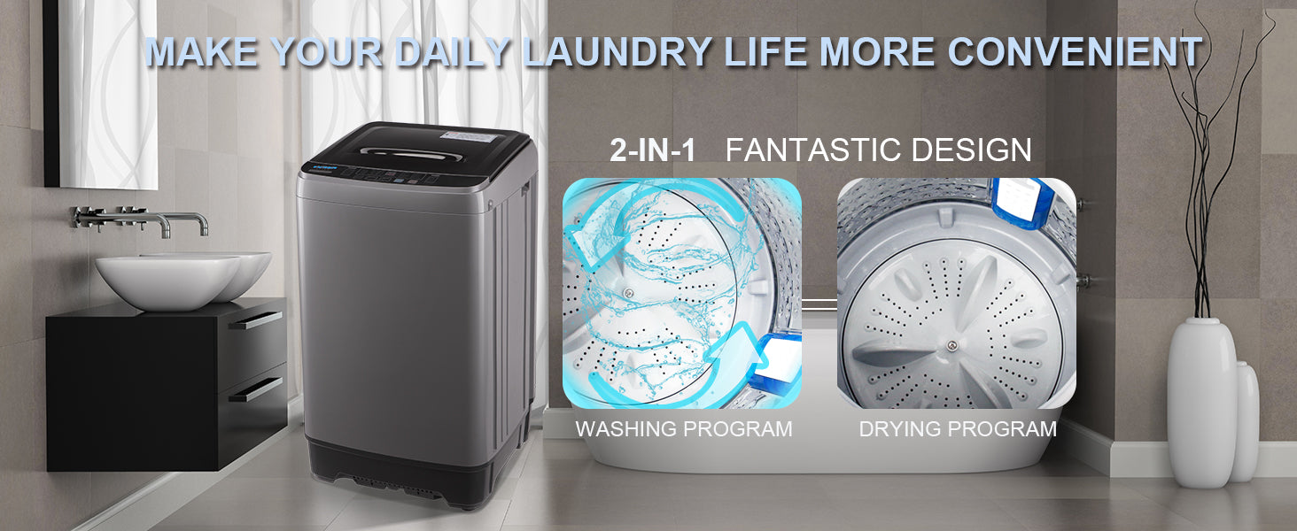 Ktaxon 17.6 lbs Full Automatic Washing Machine, Portable Laundry Washer  with Drain Pump, 10 Washing Programs & 8 Water Levels with LED  Display,White
