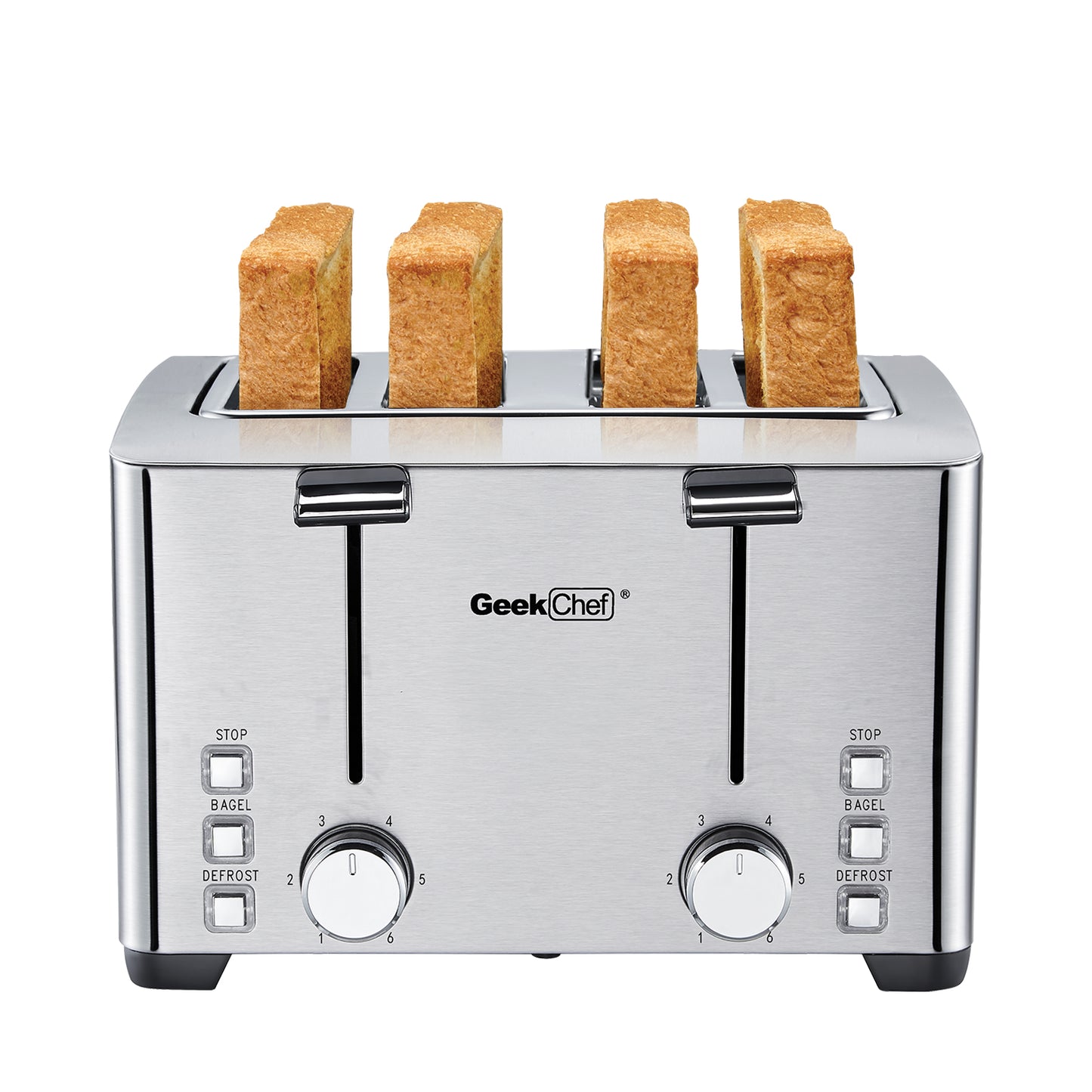 Toaster 4 Slice, Geek Chef Stainless Steel Toaster with Extra Wide Slots, 4  Slot Toaster with Bagel/Defrost/Cancel Function, Dual Control Panel of 6