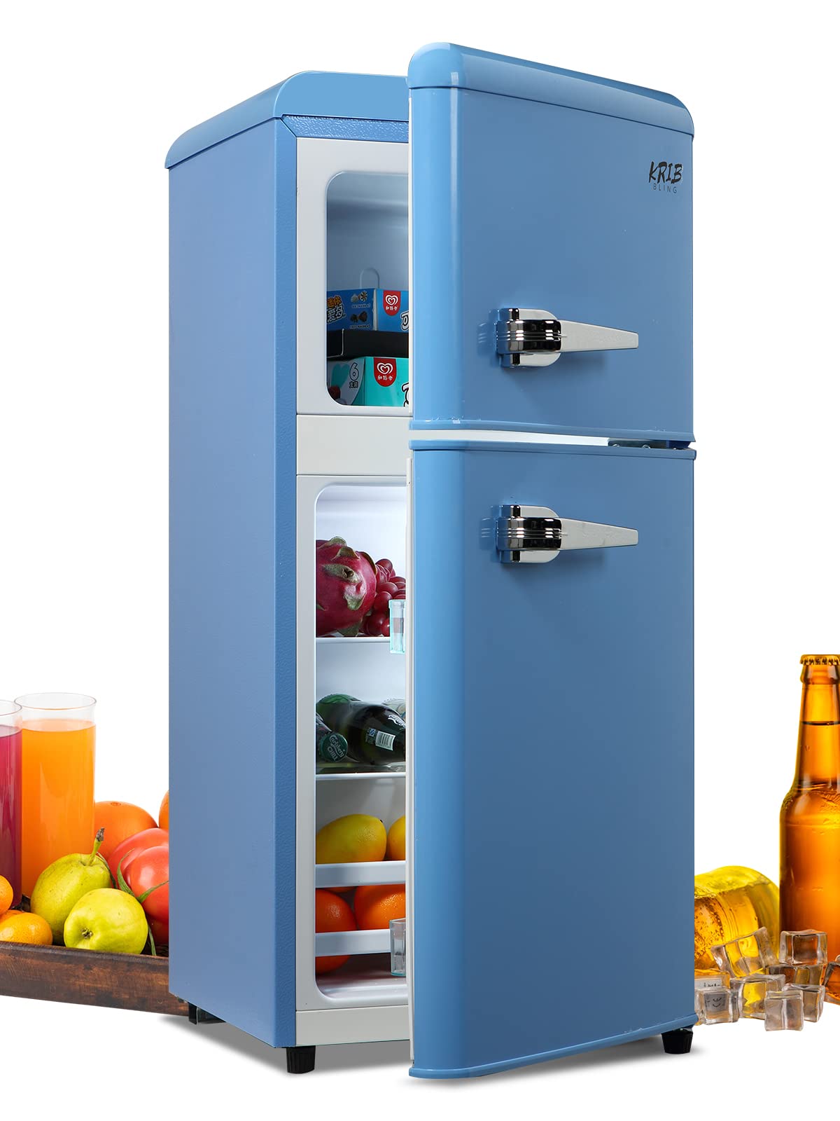 New Blue 3.2 Cu. Ft. Retro Mini Fridge Compact Refrigerators Dorm Office  Freezer