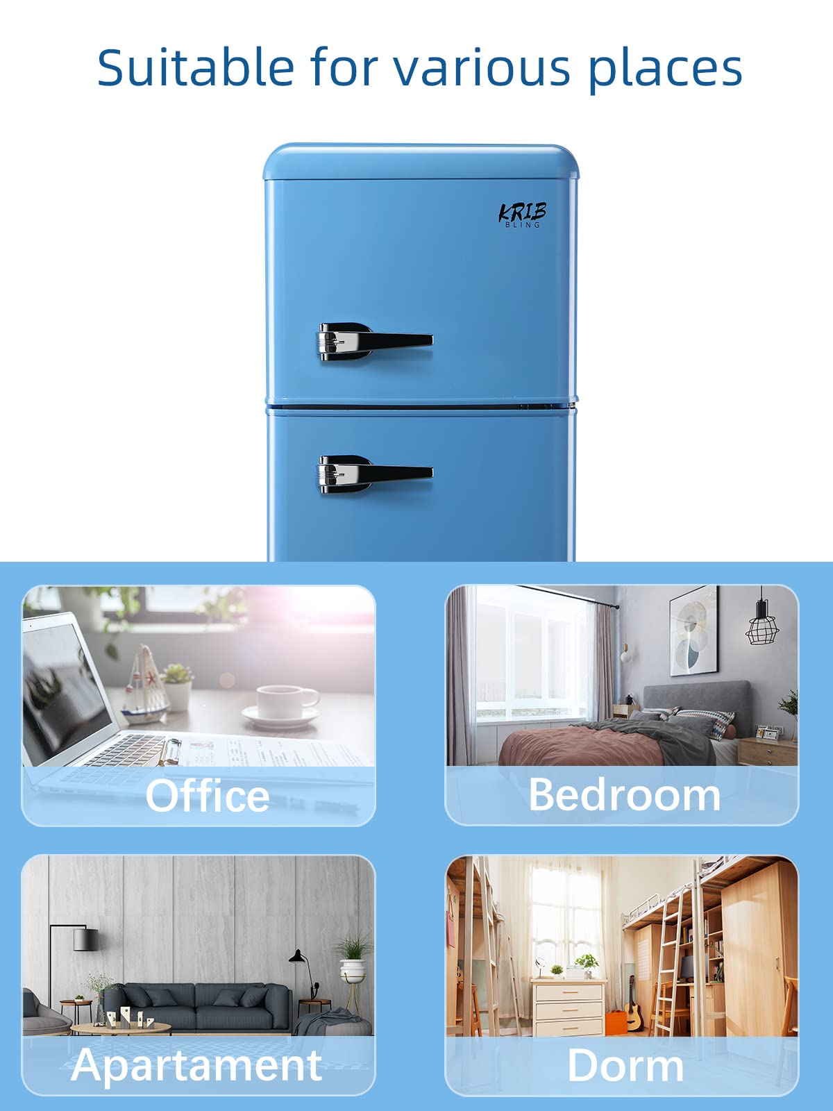Anukis Compact Refrigerator 3.5 Cu Ft 2 Door Mini Fridge For Apartment/Dorm/Office/Family/Basement/Garage Retro Black/Blue/Red
