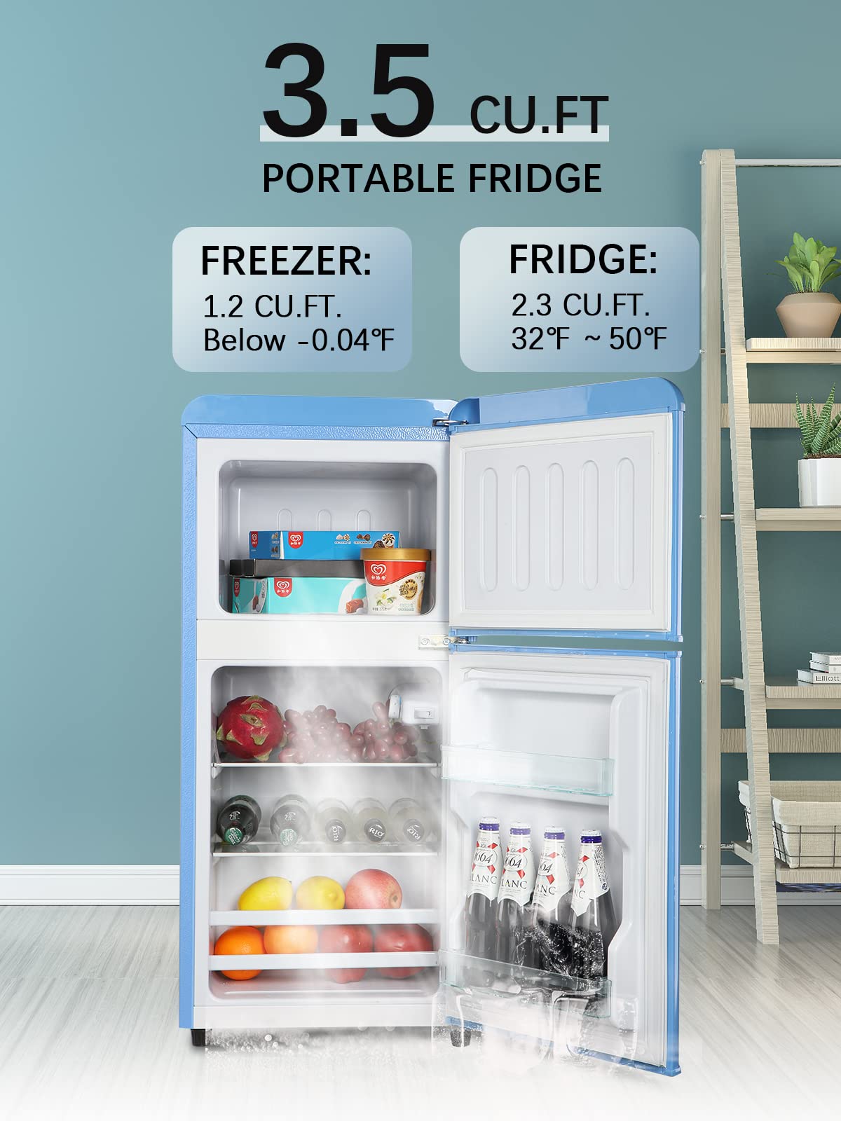 Anukis Mini Fridge with Freezer3.5 Cu Ft 2 Door Compact Refrigerator for  Dorm, Apartment, Office, Family, Basement, Garage,Cream