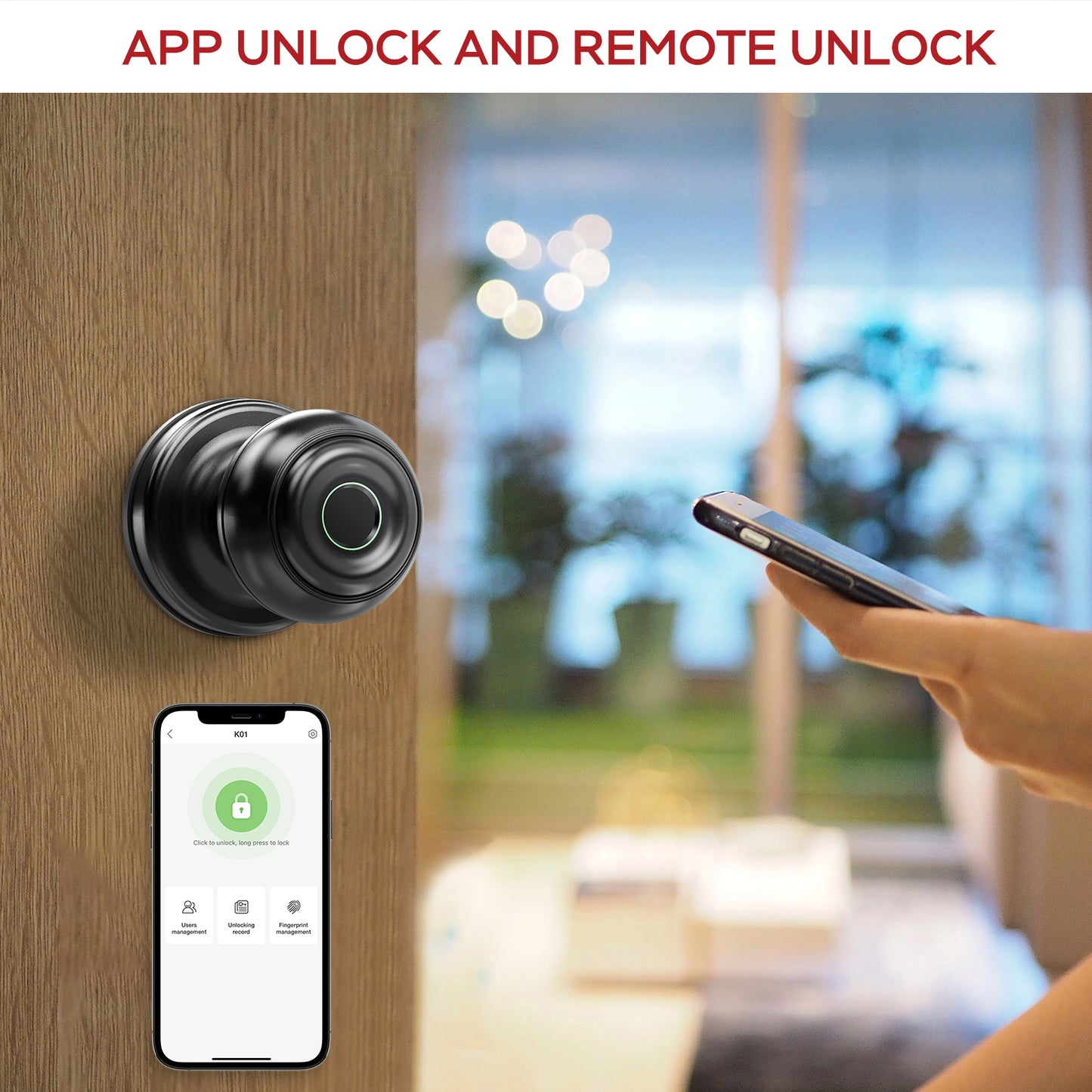 GeekTale Smart Door knob, Fingerprint Door Lock Smart Lock Biometric Door Lock Fingerprint Door knob with App Control, Great for Bedrooms,Cloakroom,Apartments Offices,Hotels