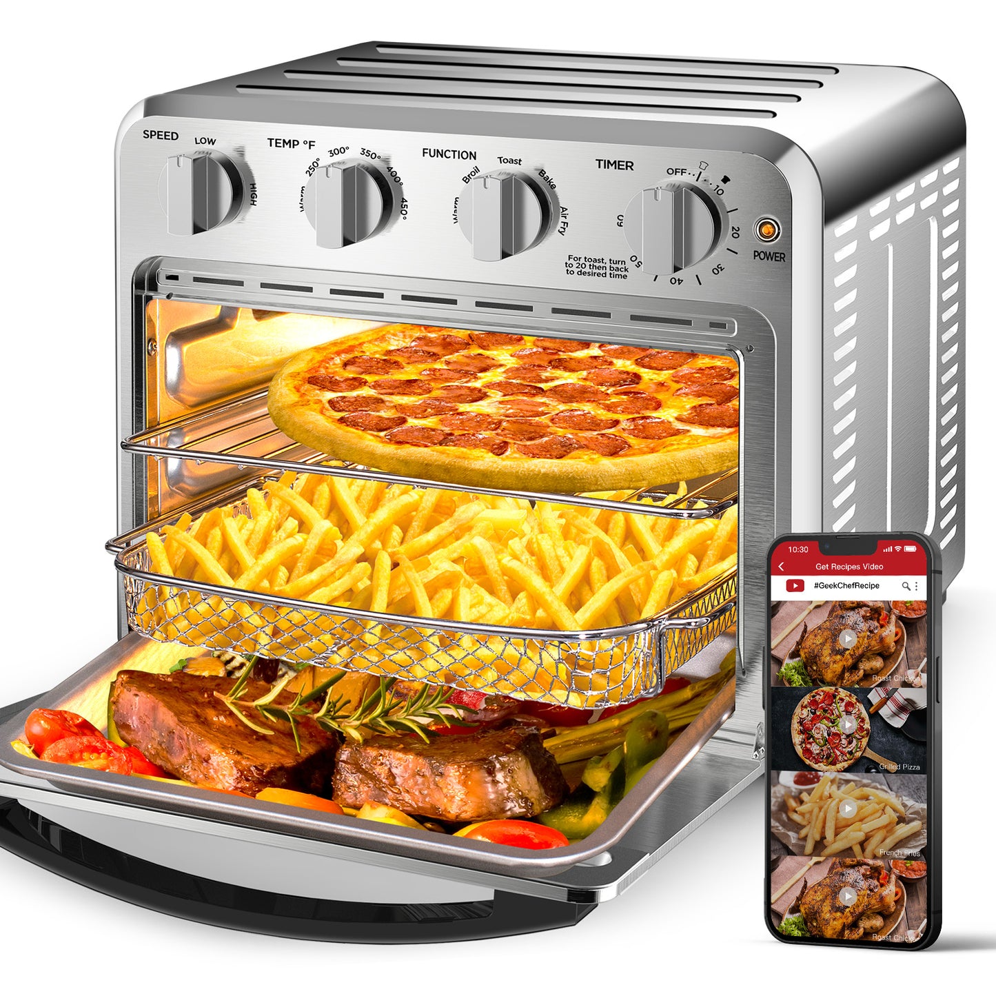 Chefman Air Fryer Toaster Oven, 6 Slice, 26 QT