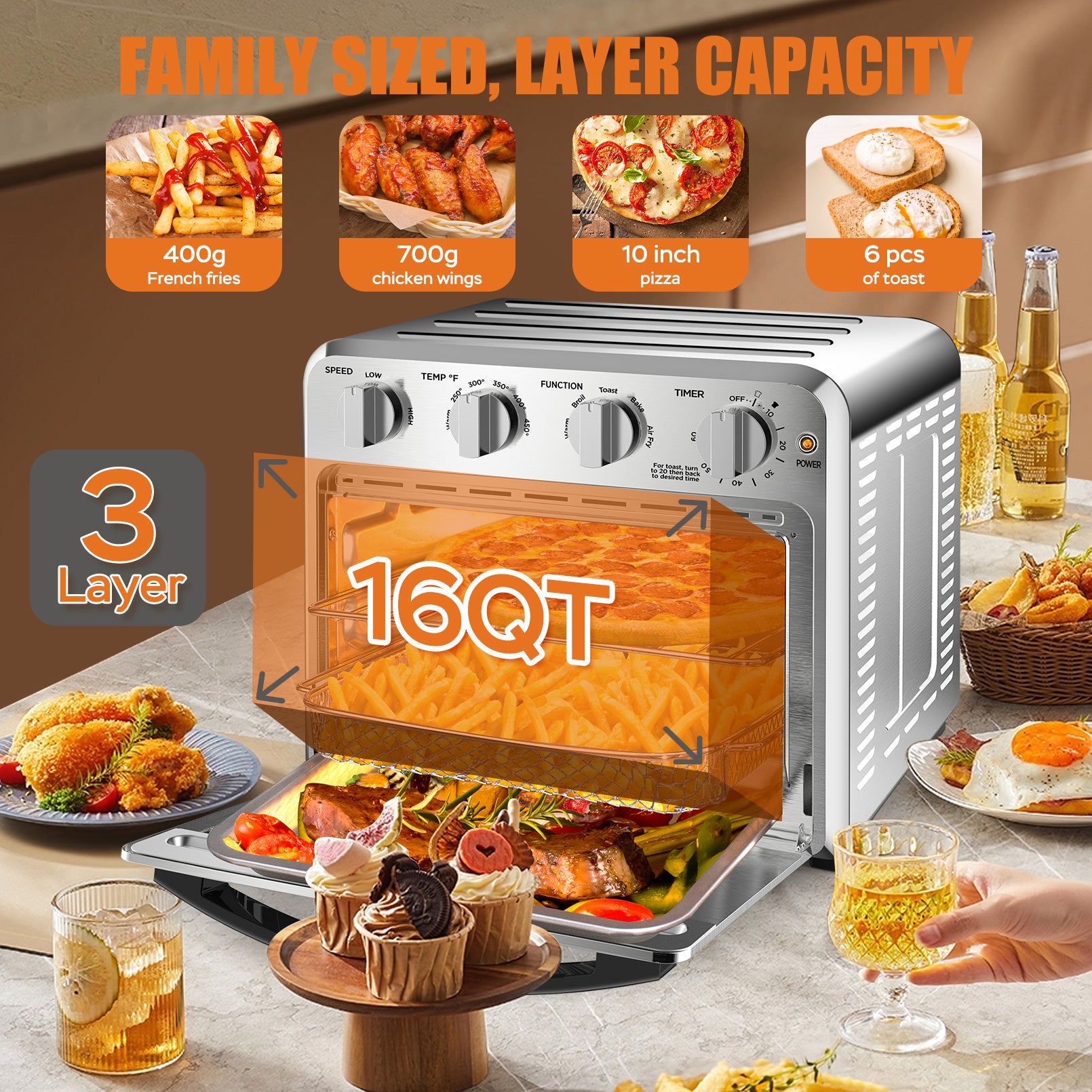 Air Fryer Toaster Oven Combo, 10 Qt Family Size 14-In-1 Functions