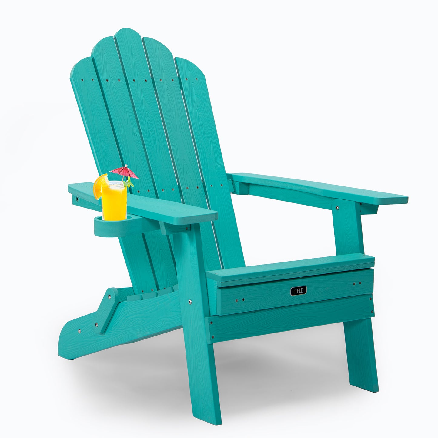 TALE Folding Adirondack Chair with Pullout Ottoman with Cup Holder, Weather Resistant, Oversized, Poly Lumber, Lawn Outdoor Fire Pit Chairs, for Patio Deck Garden, Backyard, Aruba Blue