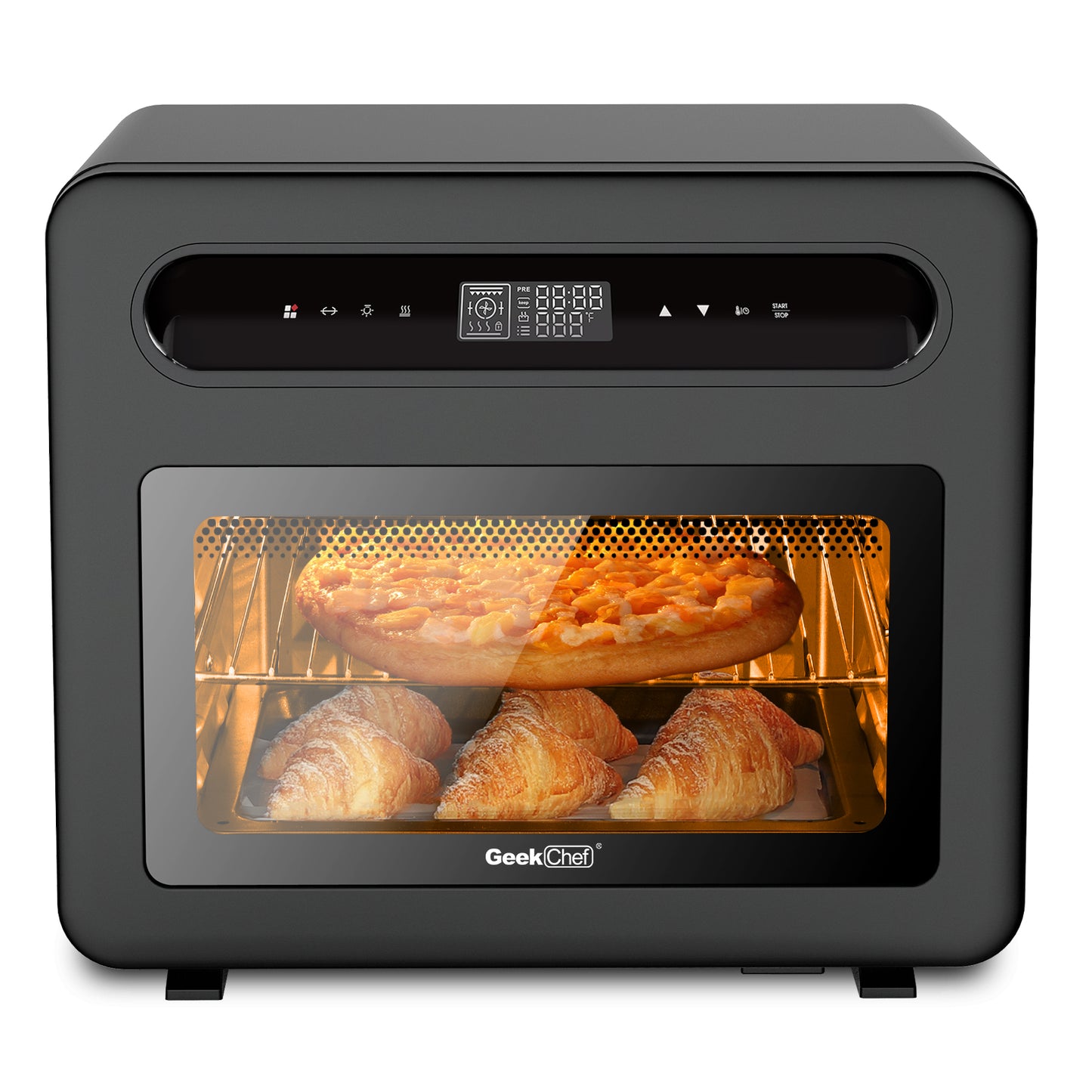 Air Fryer Toaster Oven, 50-in-1 Steam Countertop Convection Oven, 26QT Extra Large Capacity, Fit 12" Pizza, 6 Slices Toast, Rotisserie and Dehydrator, Pizza, Steam, Double-layer Glass Door, 6 Accessories Include, ETL Certified, Black Stainless Steel