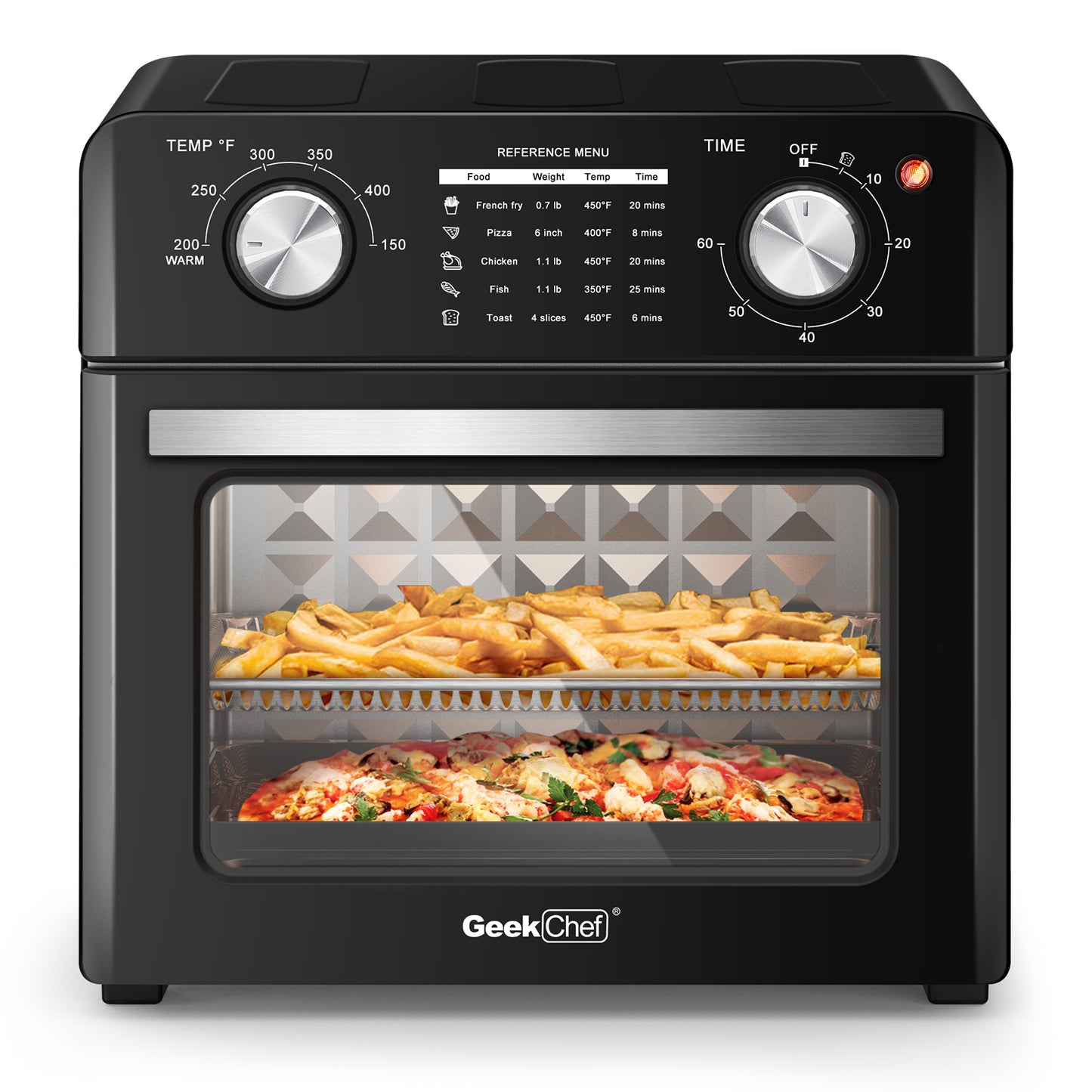 Geek Chef Air Fryer 10QT, Countertop Toaster Oven, 4 Slice Toaster Air Fryer Oven Warm, Broil, Toast, Bake, Air Fry, Oil-Free, Black, Perfect for Countertop