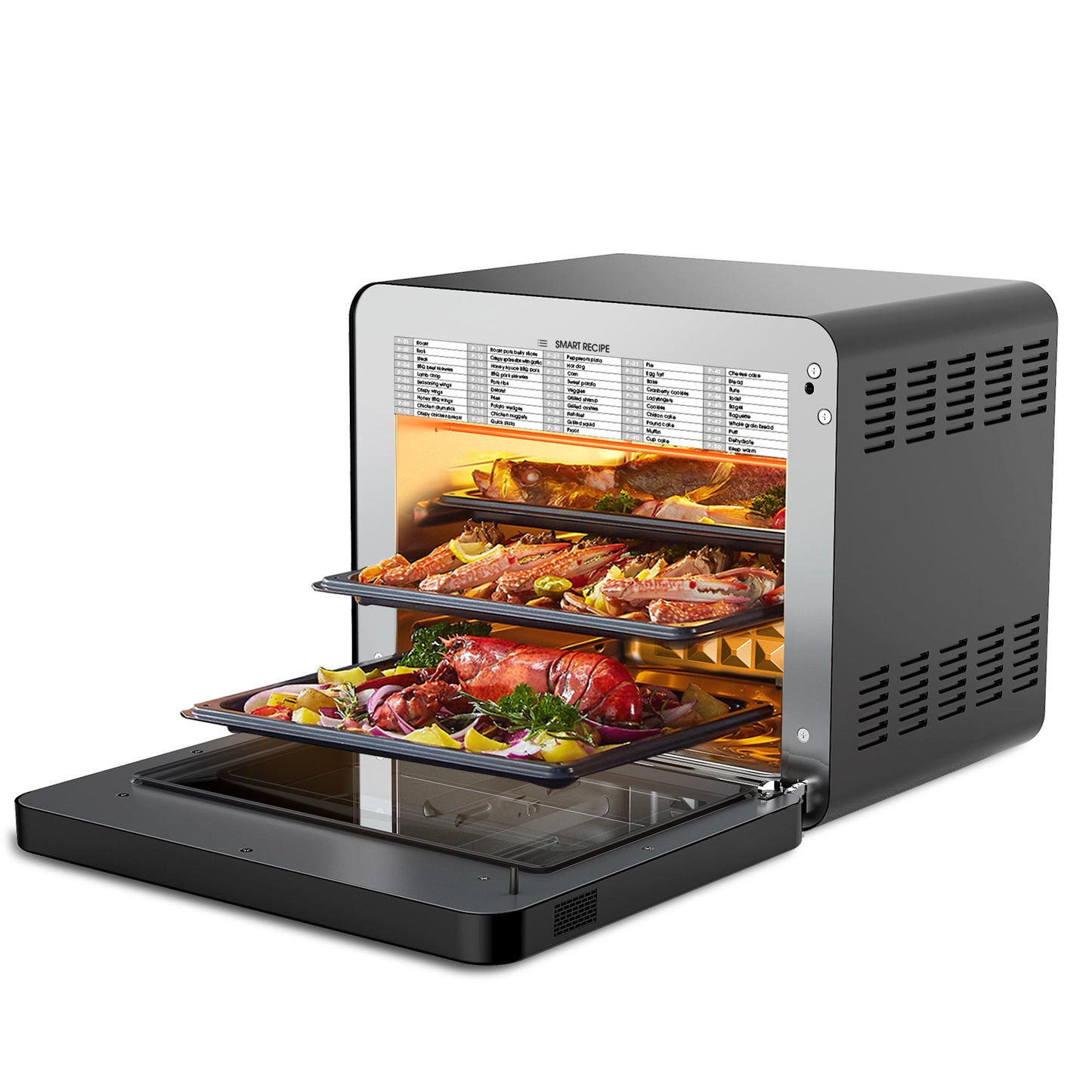 Air Fryer Toaster Oven, 50-in-1 Steam Countertop Convection Oven, 26QT Extra Large Capacity, Fit 12" Pizza, 6 Slices Toast, Rotisserie and Dehydrator, Pizza, Steam, Double-layer Glass Door, 6 Accessories Include, ETL Certified, Black Stainless Steel