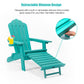 TALE Folding Adirondack Chair with Pullout Ottoman with Cup Holder, Weather Resistant, Oversized, Poly Lumber, Lawn Outdoor Fire Pit Chairs, for Patio Deck Garden, Backyard, Aruba Blue