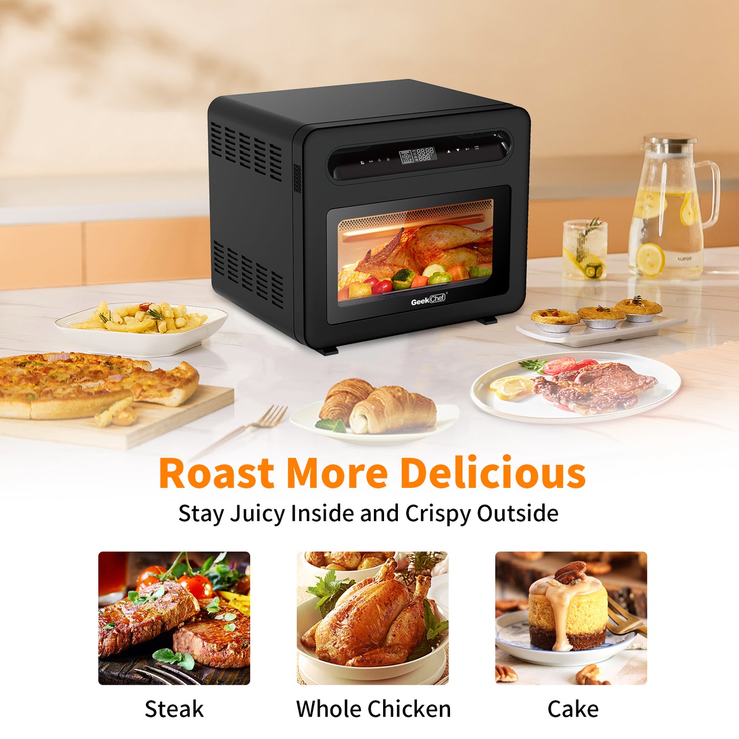 Gevi Air Fryer Toaster Oven Combo, Large Digital LED Screen Convection Oven with Rotisserie and Dehydrator, Extra Large Capacity Countertop Oven