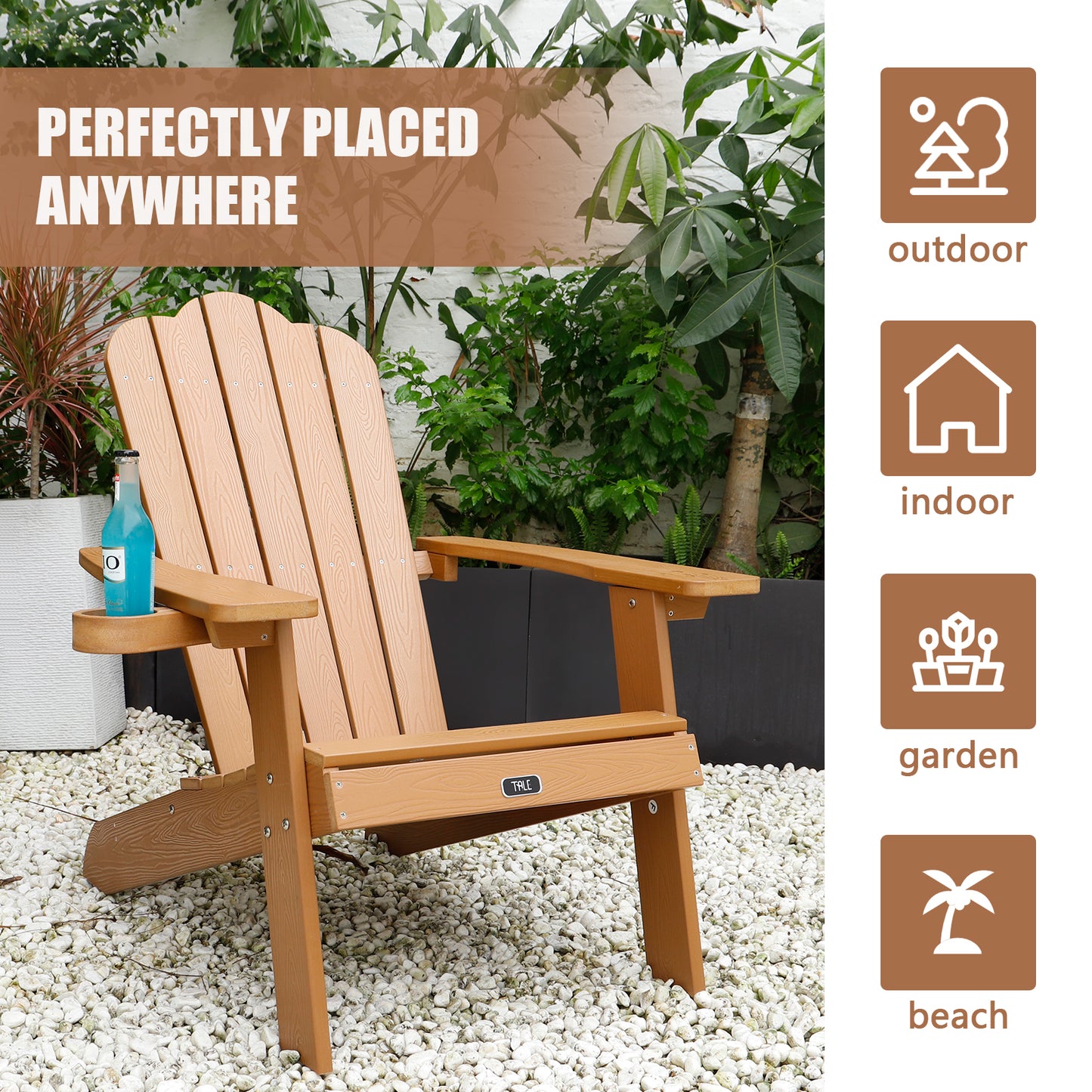 TALE Adirondack Chairs, All Weather Resistant, High Plastic Wood, Patio Chairs, Fire Pit Chairs, with Cup Holder, Perfect for Outdoor, Deck, Outside, Garden, Campfire Chairs, Easy Installation, Brown