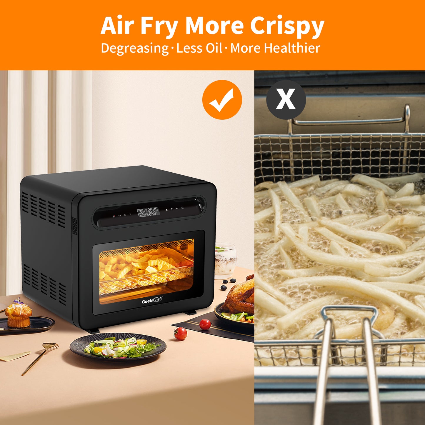 Air Fryer Toaster Oven, 50-in-1 Steam Countertop Convection Oven, 26QT Extra Large Capacity, Fit 12" Pizza, 6 Slices Toast, Rotisserie and Dehydrator, Pizza, Steam, Double-layer Glass Door, 6 Accessories Include, ETL Certified, Black Stainless Steel